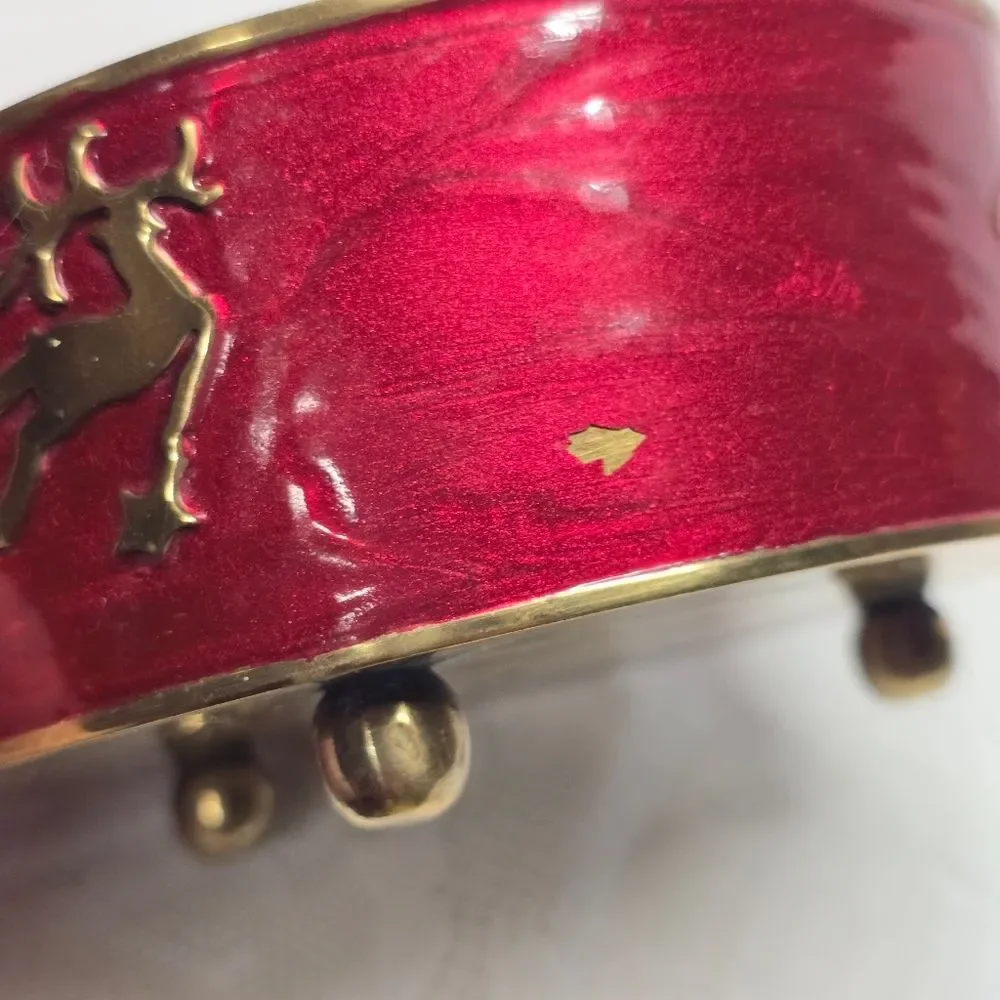 Vintage Santa's Reindeers Sleigh Christmas Brass Footed Bowl Wine Bottle Holder